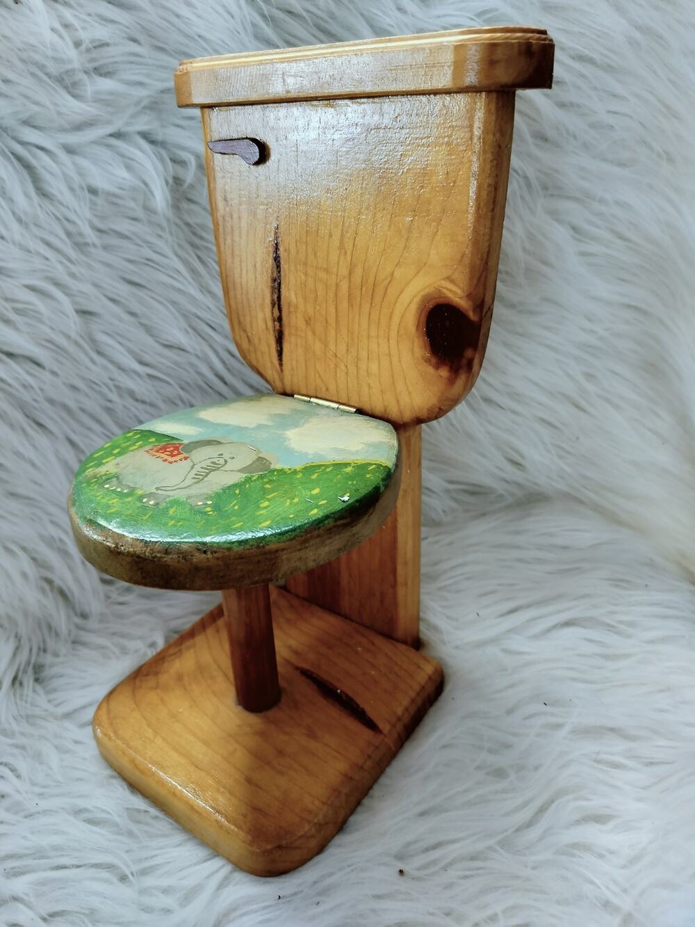 Vintage Homemade Wooden Toilet Paper Holder 6" WX 12"Tall